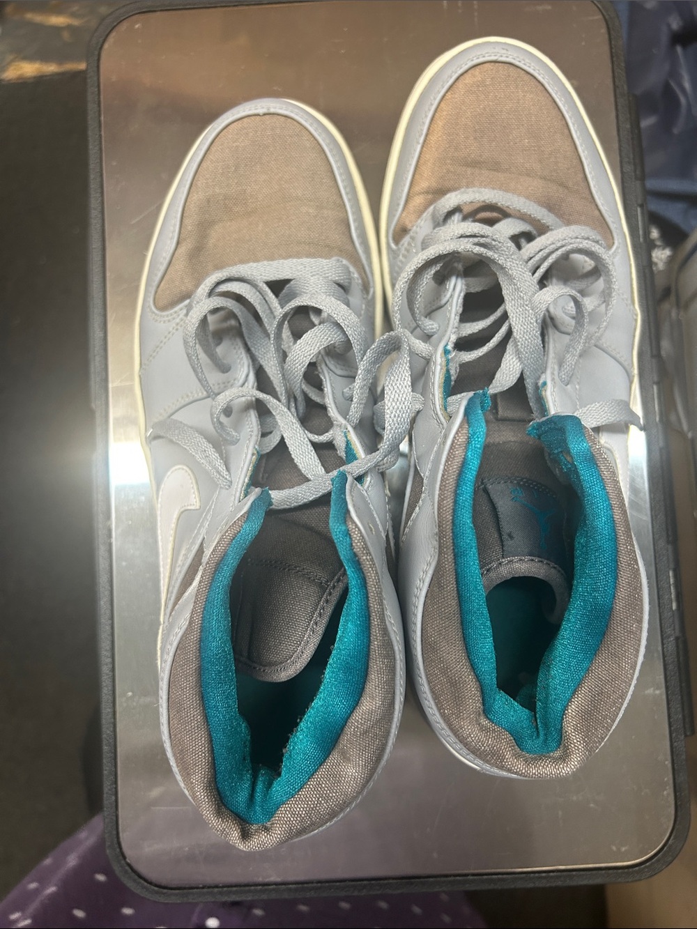 Vintage Nike High-Top Air Force 1 Sneakers in Gray and Teal